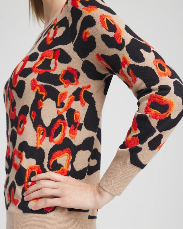 Embroidered Leopard Jacquard Sweater - image 4